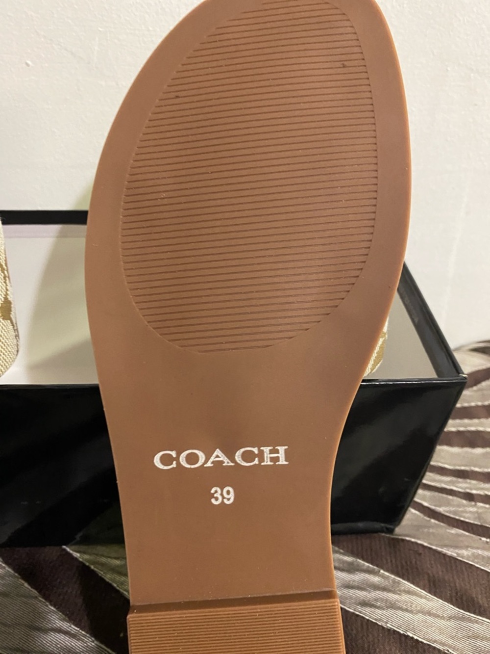 Coach Beige Signature Canvas Slide Mules with Gold 'C' Hardware - Picture 4 of 5